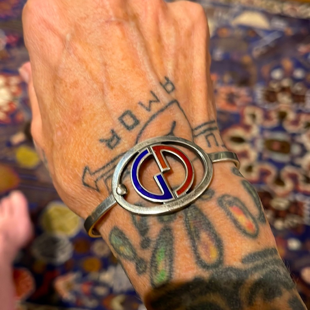 Rare Vintage 1977 Gucci G .925 Silver & Enamel Red & Blue Bracelet